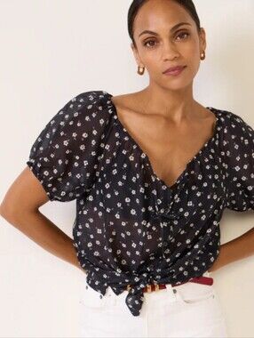 Alex Mill Black Floral Short Sleeve Blouse Size XS NEW NWT Evereve Nordstrom